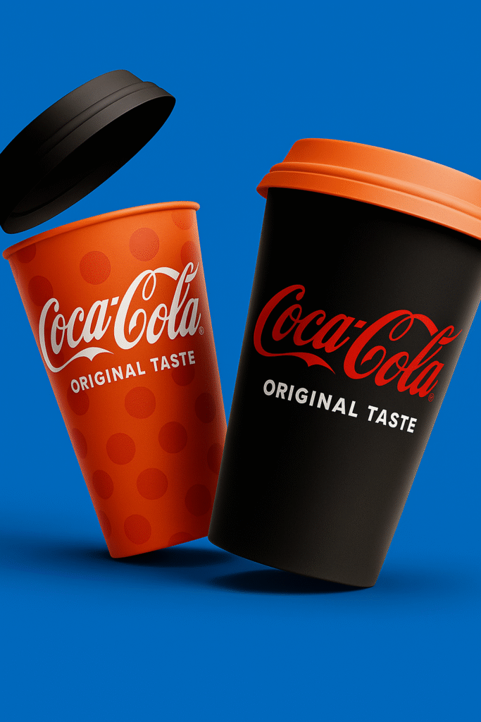 Two cups that have Coca Cola logos on the side designed by OrlandoDesign LLC