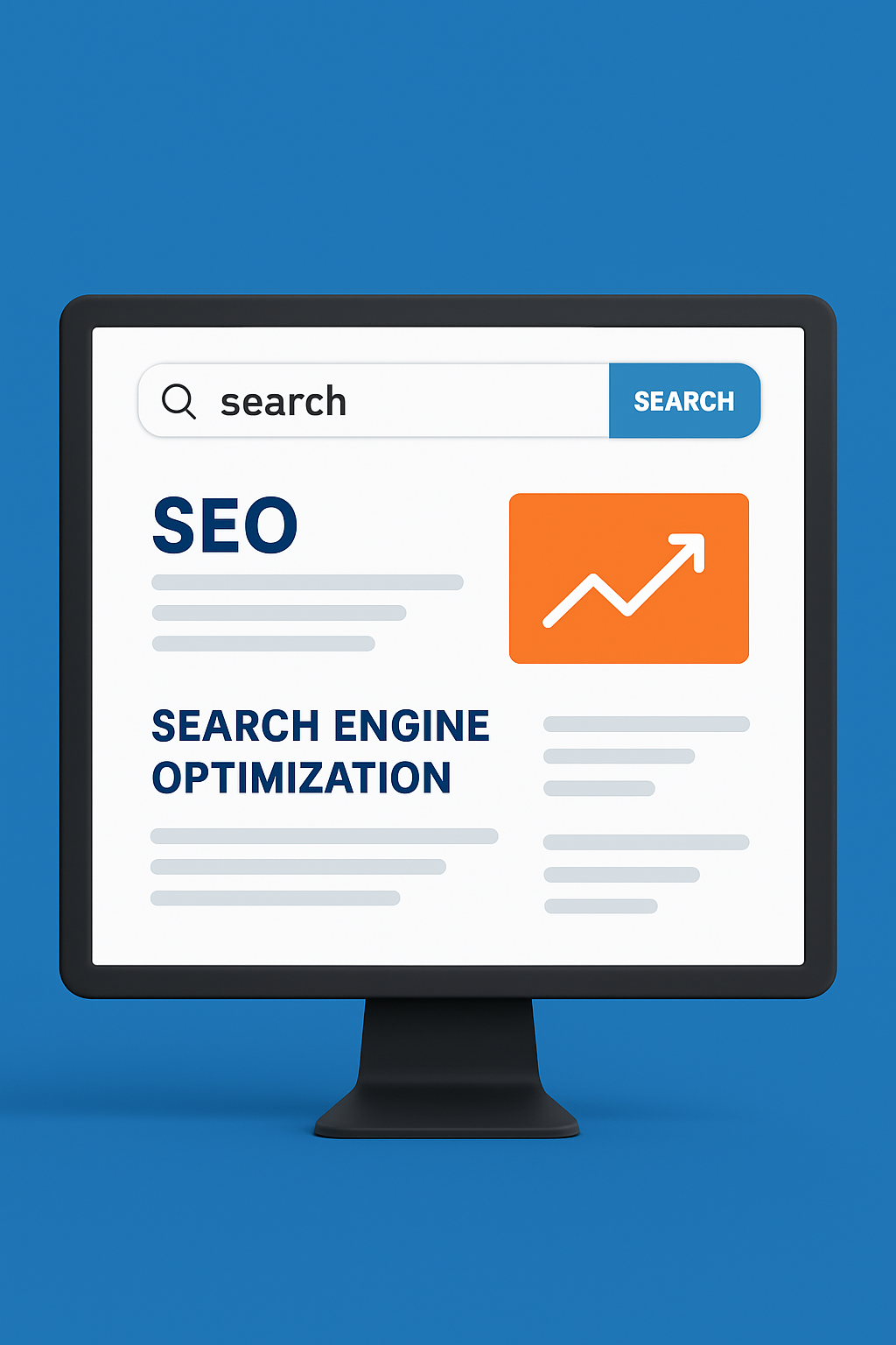 A mockup of a desktop depicting search engine optimization