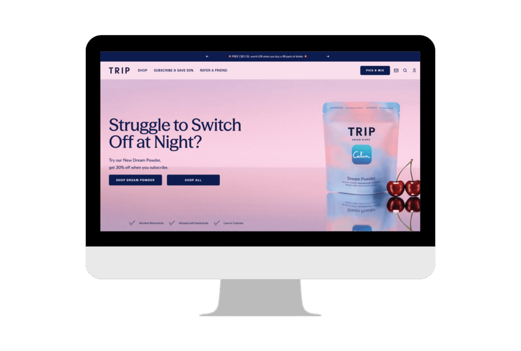 Home page mockup of Drink Trip