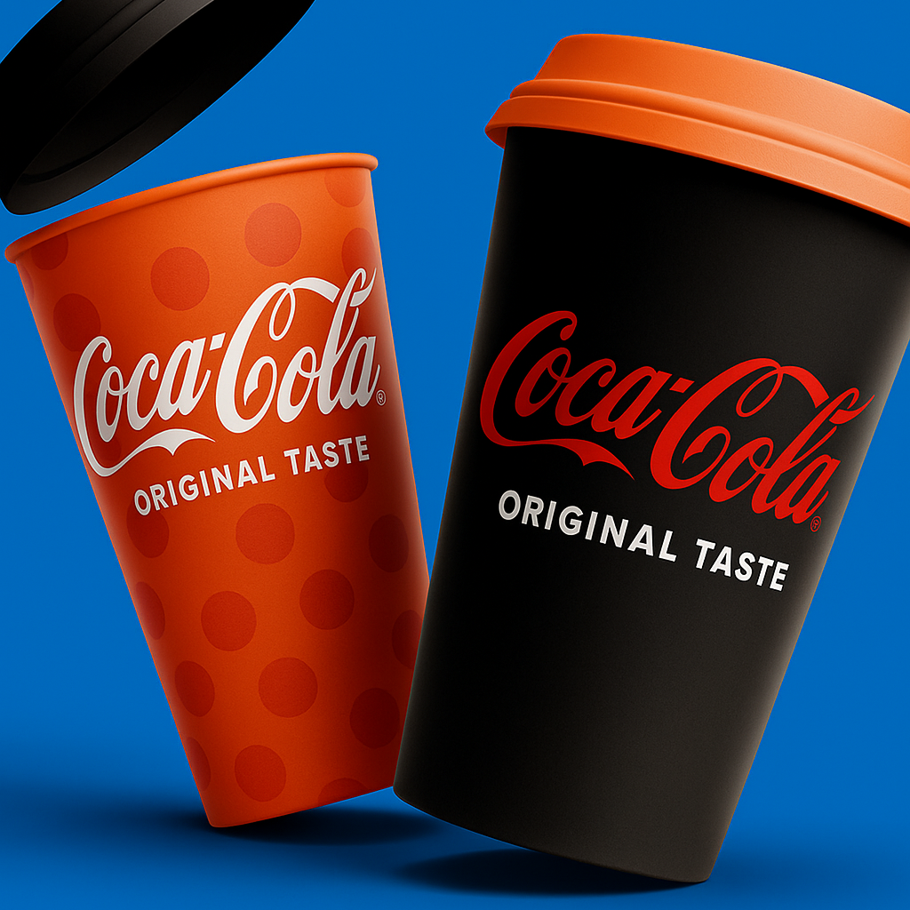 Two cups that have Coca Cola logos on the side designed by OrlandoDesign LLC